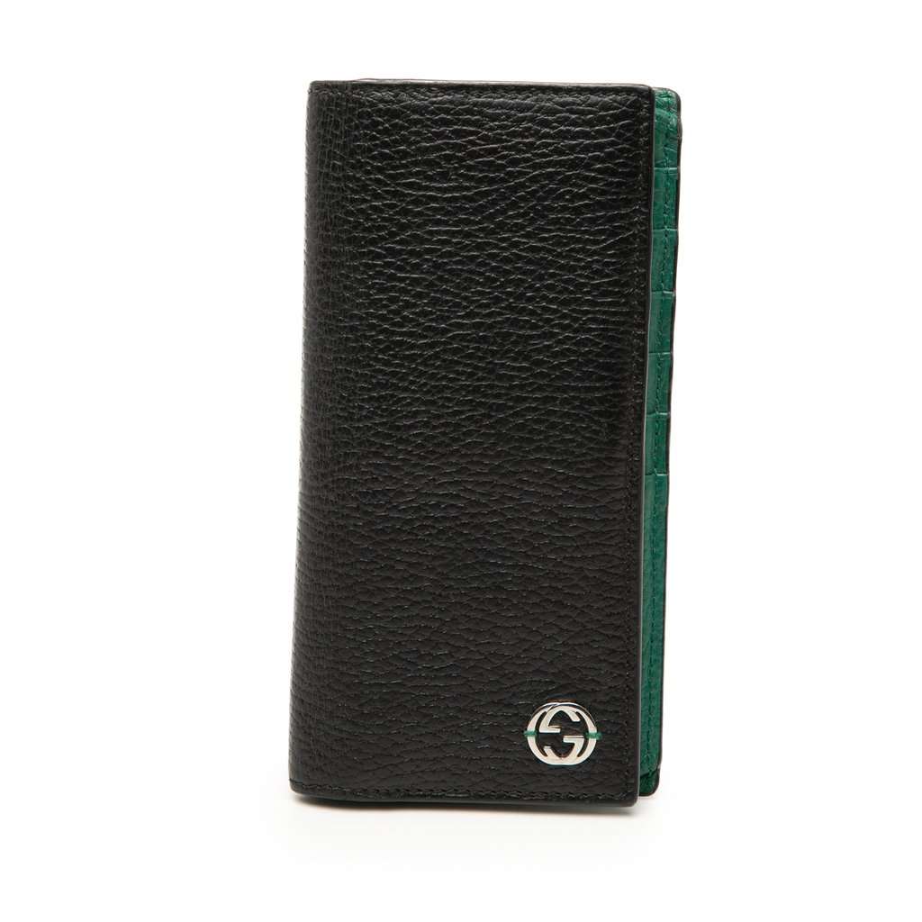 Gucci Calfskin Interlocking G Bifold Long Wallet Black Leather Very good - Front View