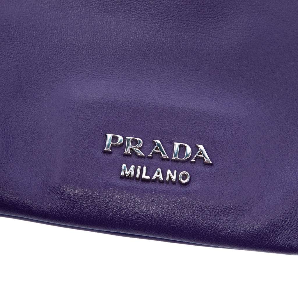 Prada Soft Calf Fold Over Shoulder Bag Purple Leather Very good condition - Box View