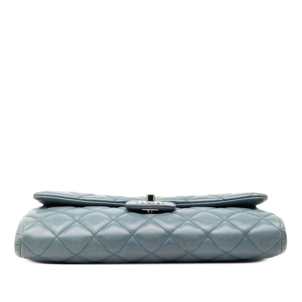 Chanel CC Quilted Lambskin Flap Clutch with Chain Blue Leather Very good - Inside View