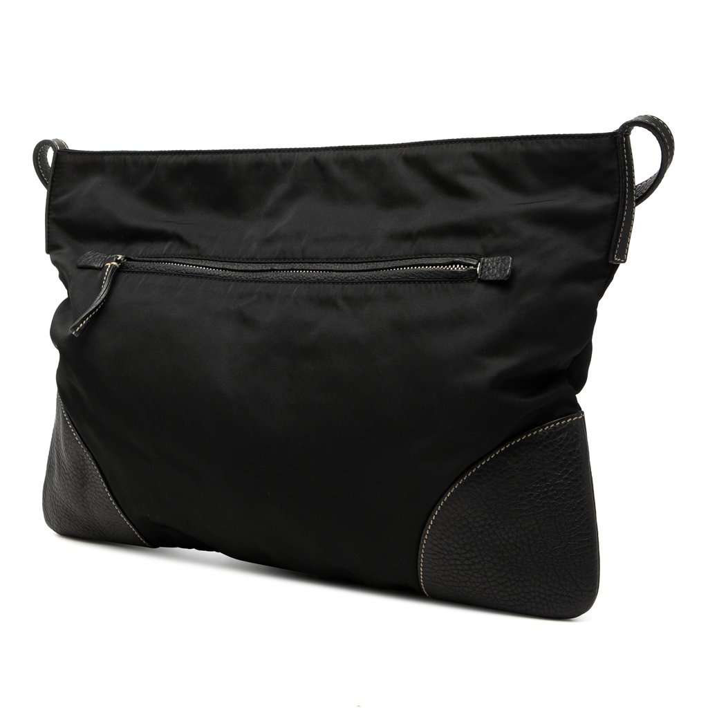 Prada Vitello Daino Trimmed Tessuto Zip Top Crossbody Black Very good condition - Back View