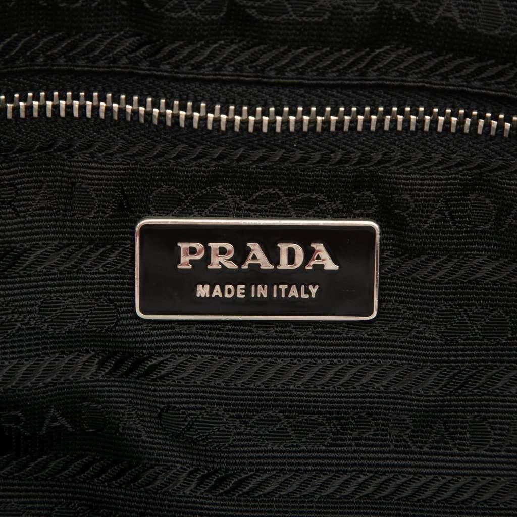 Prada Vitello Daino Trimmed Tessuto Zip Top Crossbody Black Very good condition - Box View