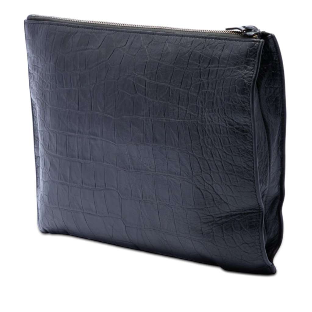 Saint Laurent Croc Embossed Leather Monogram Document Holder Black Leather Very good condition - Back View