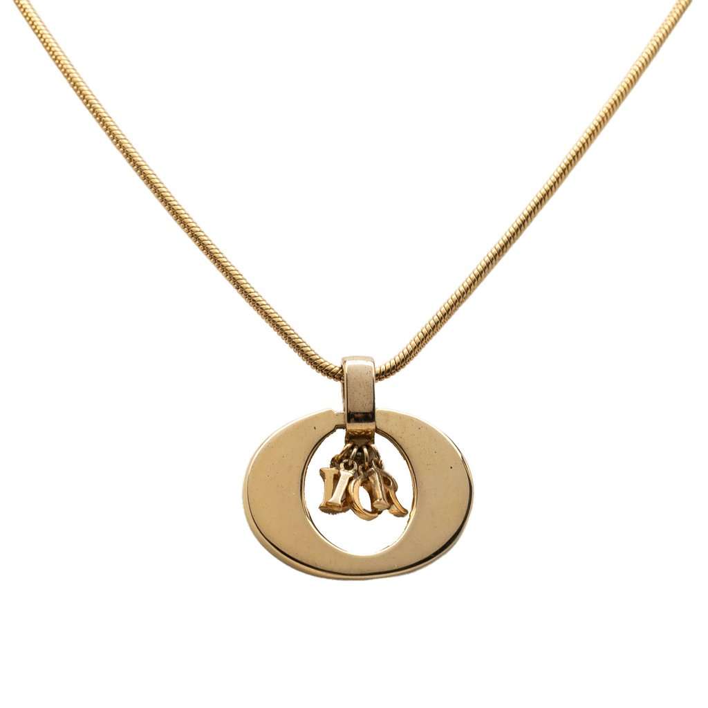 Dior Gold Plated CD Logo Pendant Necklace Gold Metal Very good - Back View