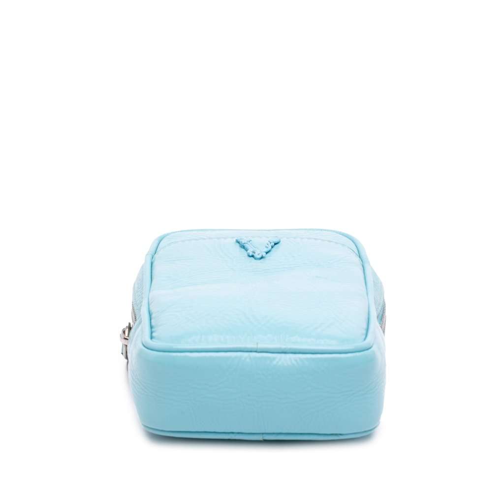 Versace Textured Leather Virtus Neck Pouch Crossbody Blue Leather Very good condition - Inside View