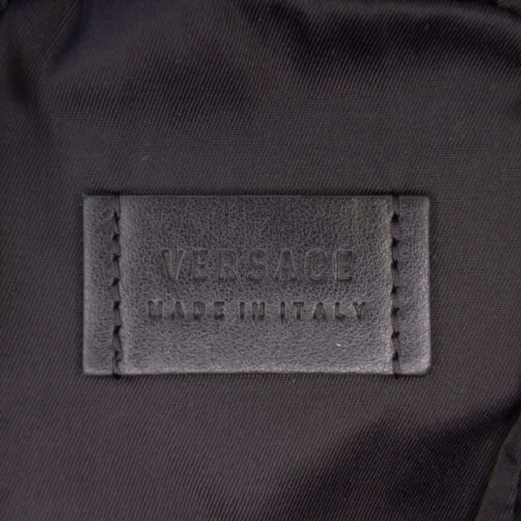 Versace Textured Leather Virtus Neck Pouch Crossbody Blue Leather Very good condition - Box View