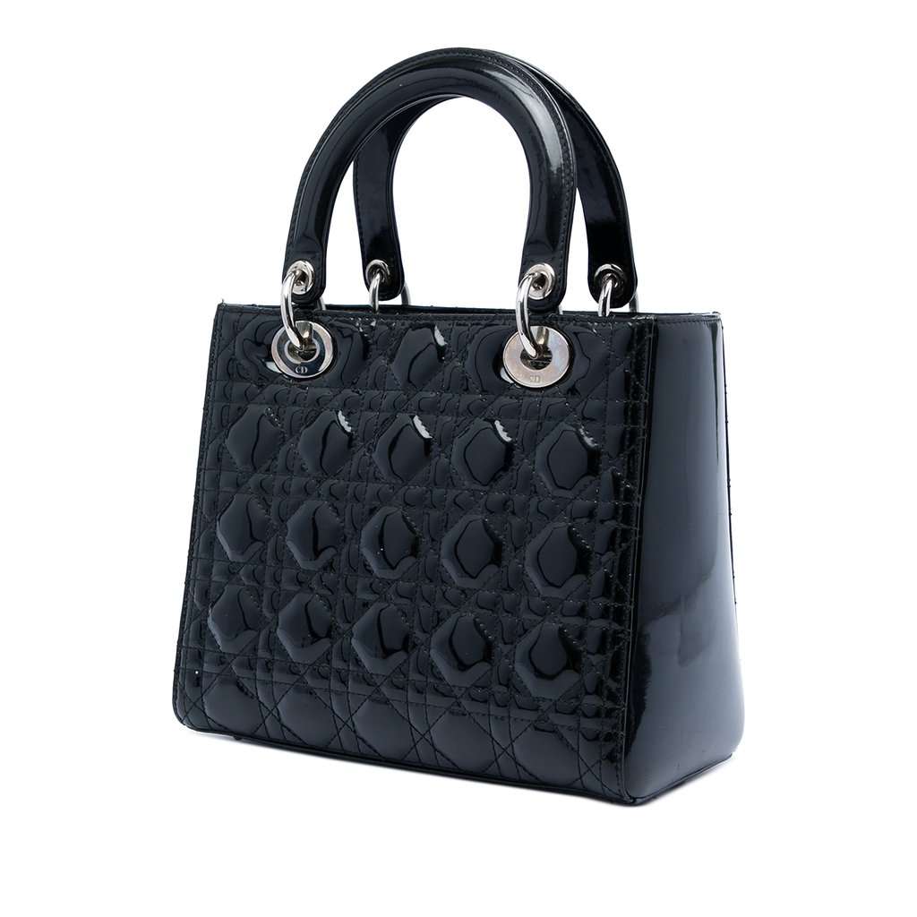 Dior Medium Patent Cannage Lady Dior Black Leather Very good condition - Back View