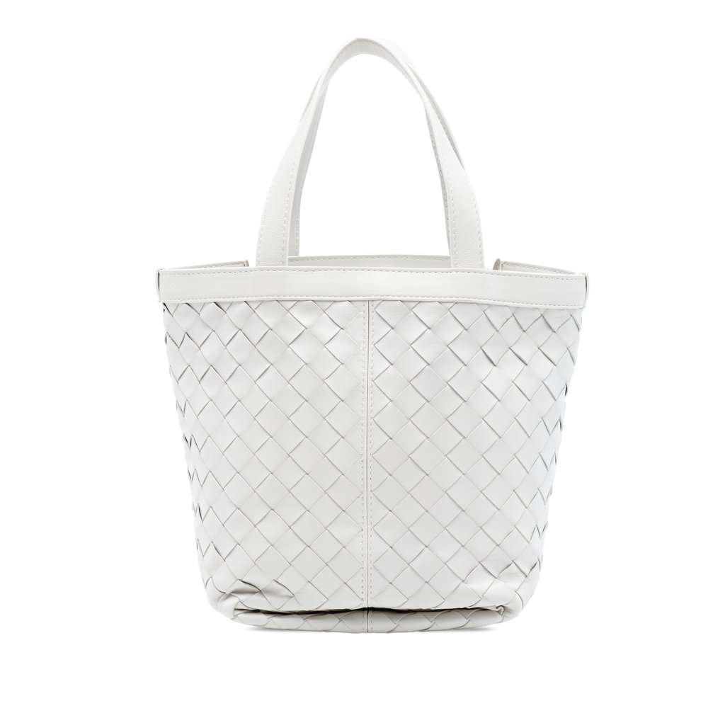 Bottega Veneta Small Nappa Intrecciato Flip Flap Tote White Leather Very good condition - Front View