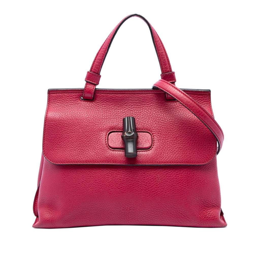 Gucci Small Calfskin Bamboo Daily Satchel Pink Leather Very good - Front View