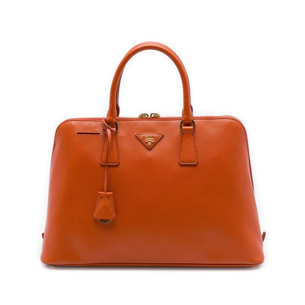 Prada Large Saffiano Lux Promenade Satchel Orange Leather Very good condition - Front View