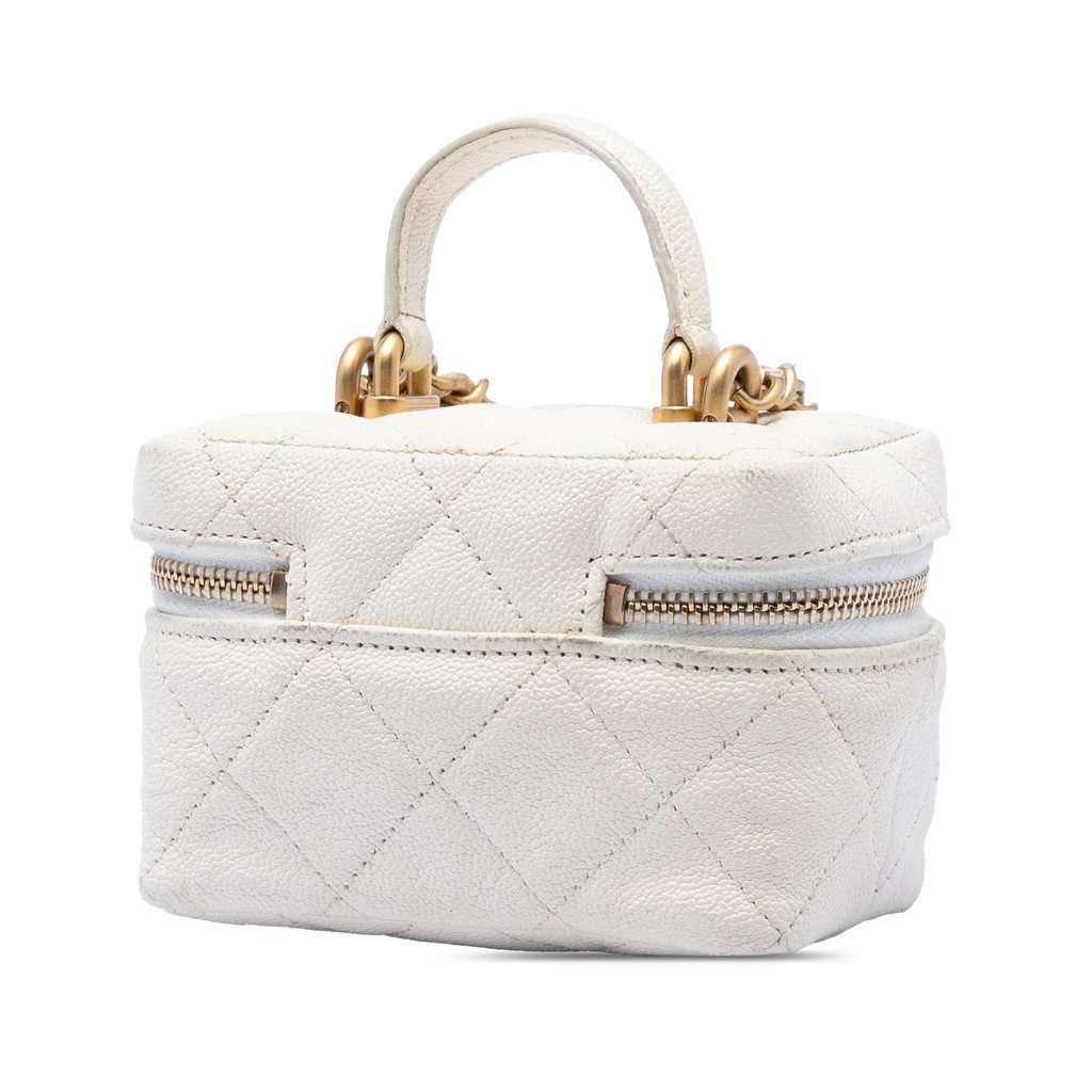 Chanel Mini Caviar Chain Zip Around Vanity Case White Leather Very good - Back View