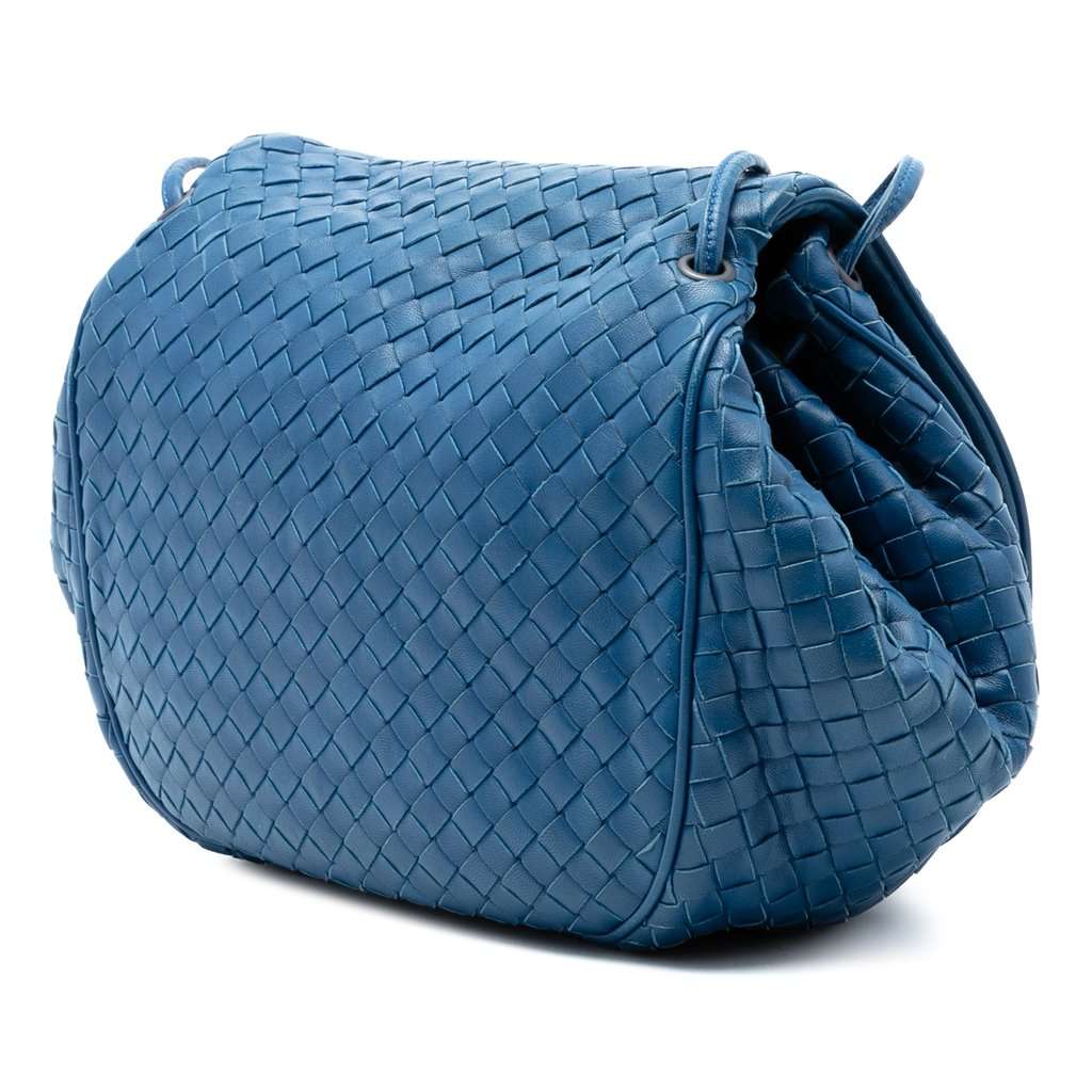 Bottega Veneta Nappa Intrecciato Flap Crossbody Blue Leather Very good condition - Back View