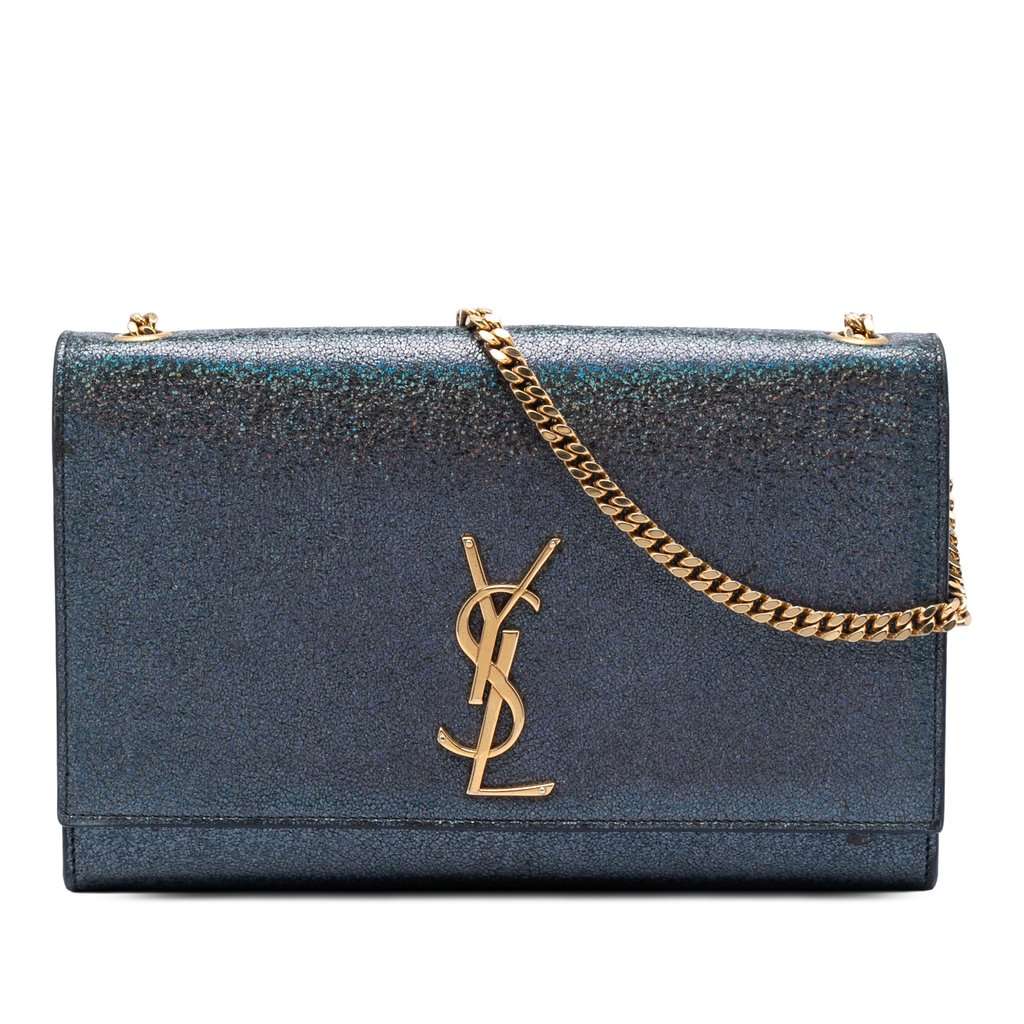 Saint Laurent Medium Glitter Leather Monogram Kate Crossbody Blue Leather Very good condition - Front View