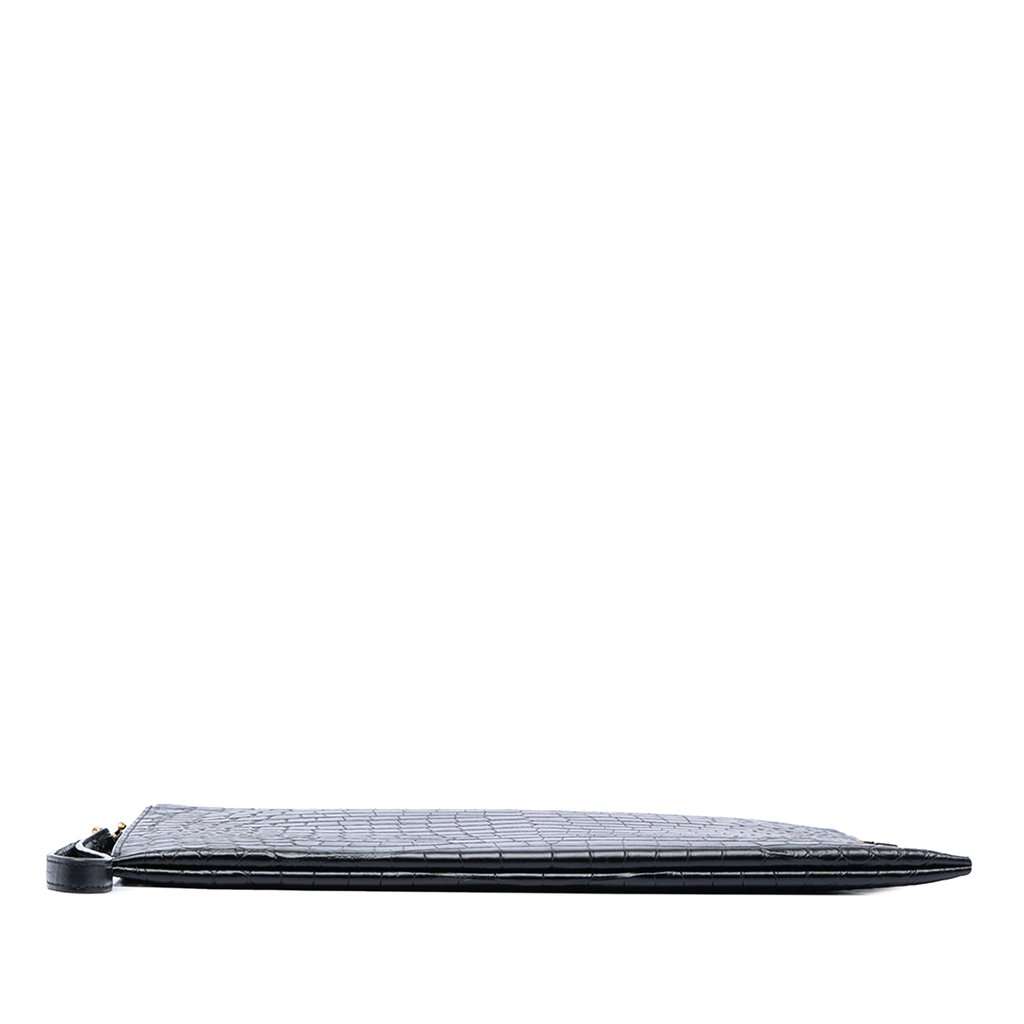 Saint Laurent Croc Embossed Leather Tiny Monogram Zipped Tablet Holder Black Leather Very good condition - Inside View