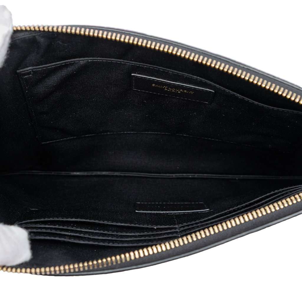 Saint Laurent Croc Embossed Leather Tiny Monogram Zipped Tablet Holder Black Leather Very good condition - Model View