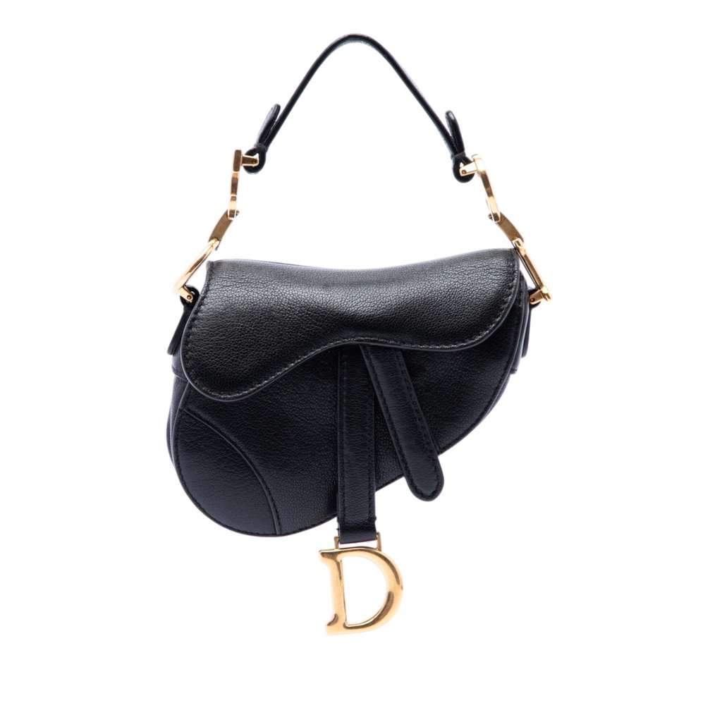 Dior Micro Goatskin Saddle Black Leather Very good - Front View