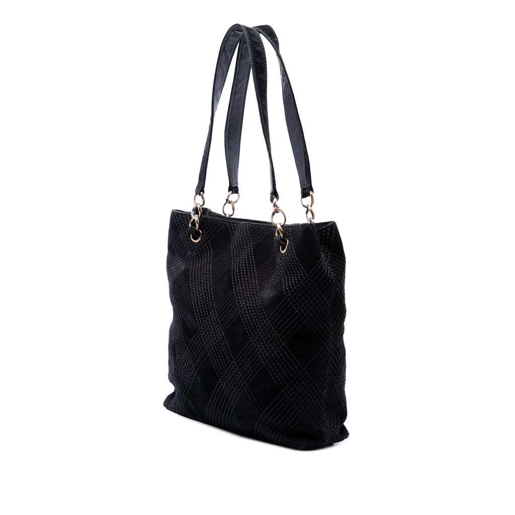 Chanel CC Suede Wild Stitch Tote Black Leather Very good condition - Back View