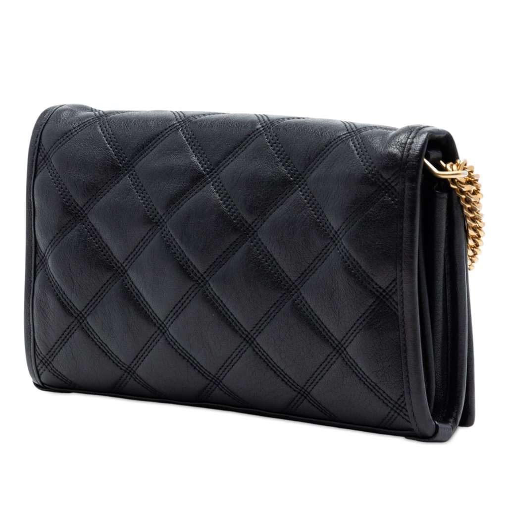 Saint Laurent Quilted Diamond Lambskin Becky Wallet on Chain Black Leather Very good - Back View