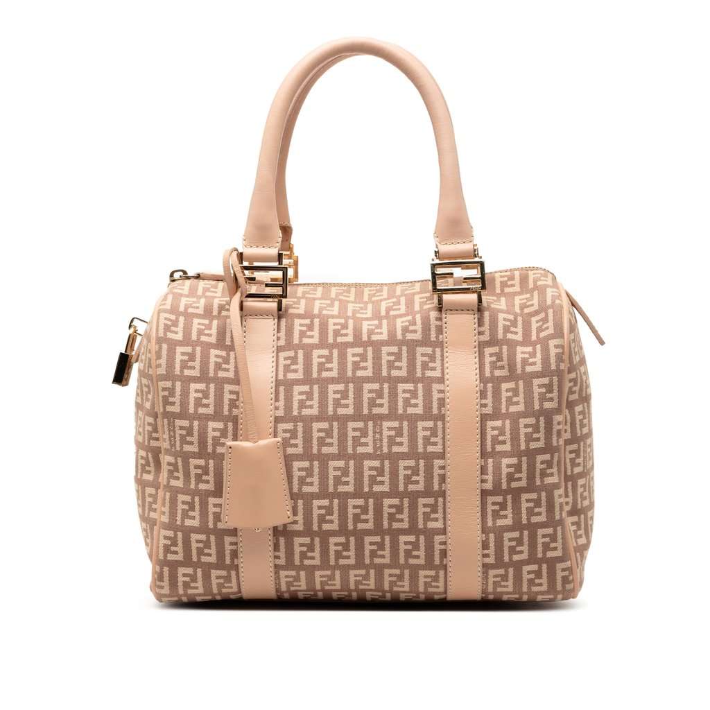 Fendi Small Zucchino Canvas Forever Bauletto Boston Bag Brown Very good condition - Front View