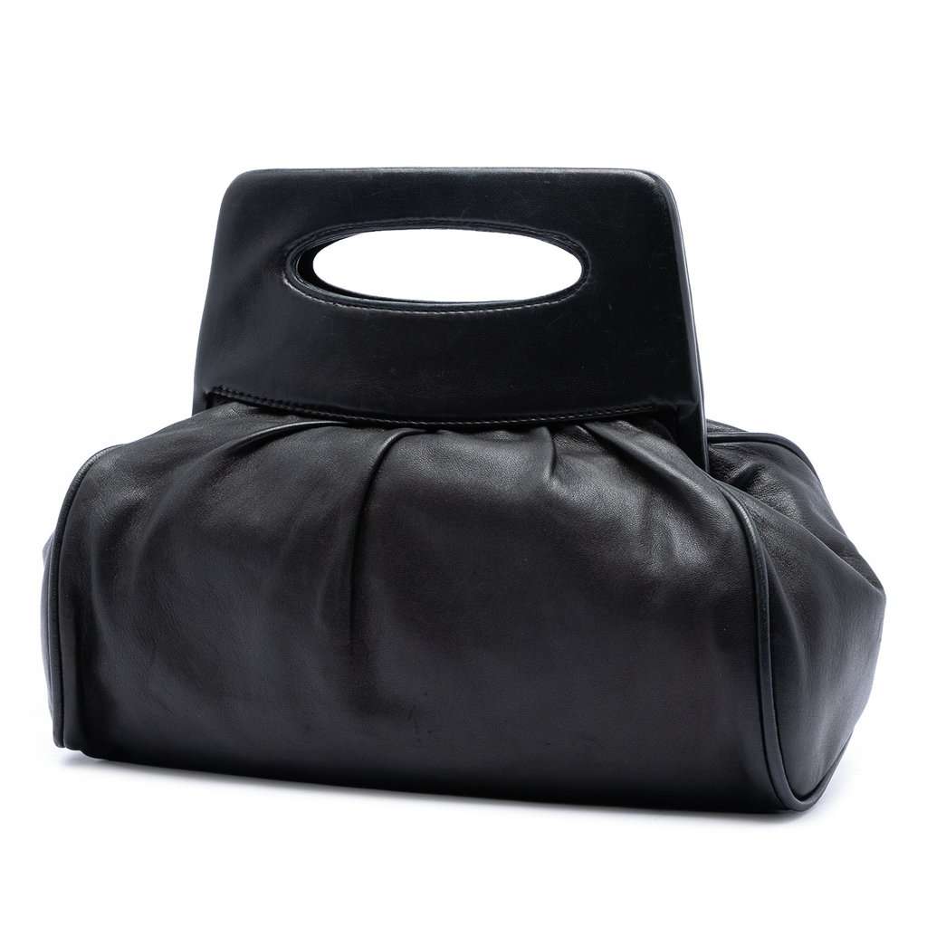 Chanel Lambskin Camellia Top Handle Frame Bag Black Leather Very good - Back View