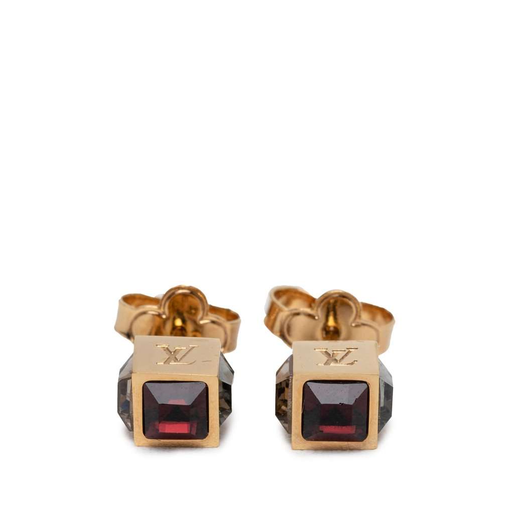 Louis Vuitton Gold Plated Strass Gamble Push Back Earrings Gold Metal Very good condition - Front View