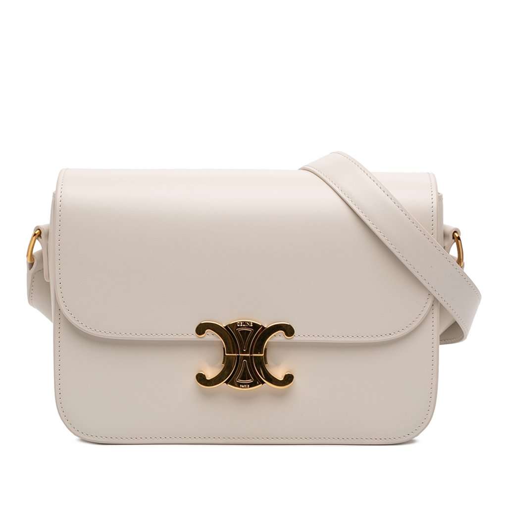 Celine Classique Shiny Calfskin Triomphe Crossbody White Leather Very good condition - Front View