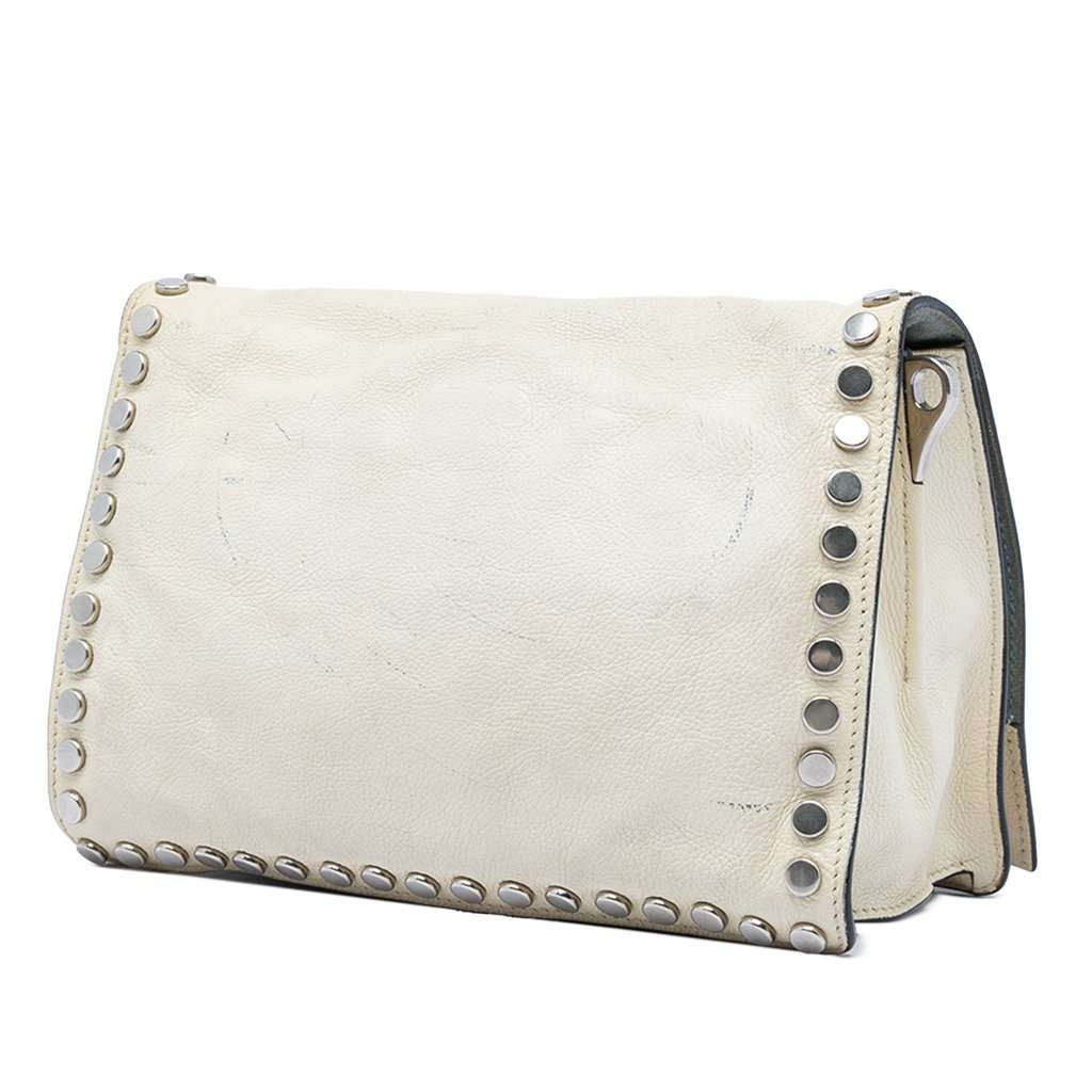 Prada Glace Calfskin Studded Etiquette Flap White Leather Very good - Back View