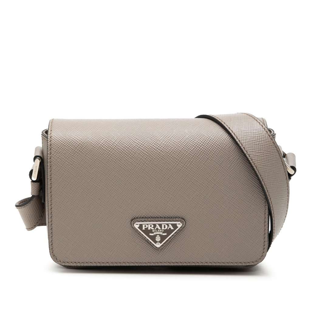 Prada Saffiano Crossbody Grey Leather Very good condition - Front View