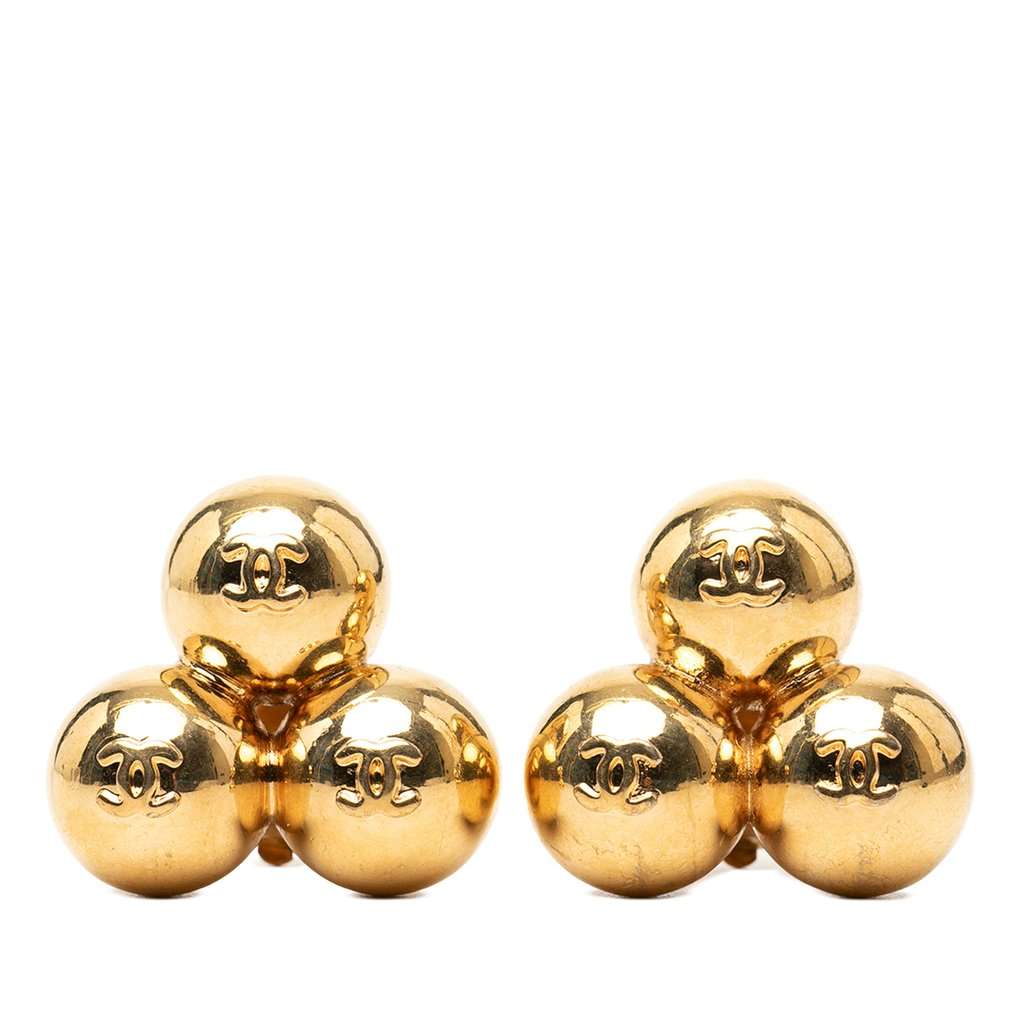 Chanel CC Gold Plated Spheres Clip On Earrings Gold Metal Very good condition - Front View