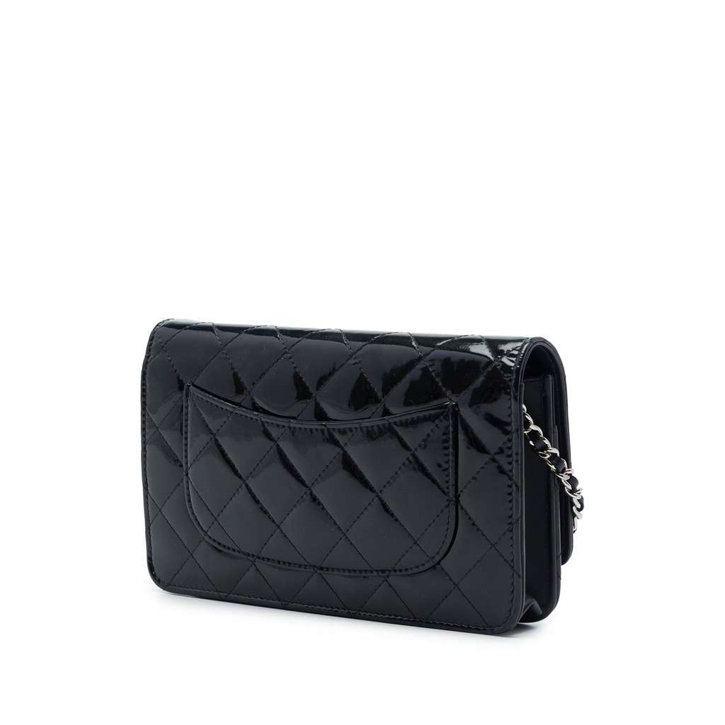Chanel CC Quilted Patent Wallet On Chain Black Leather Very good - Back View