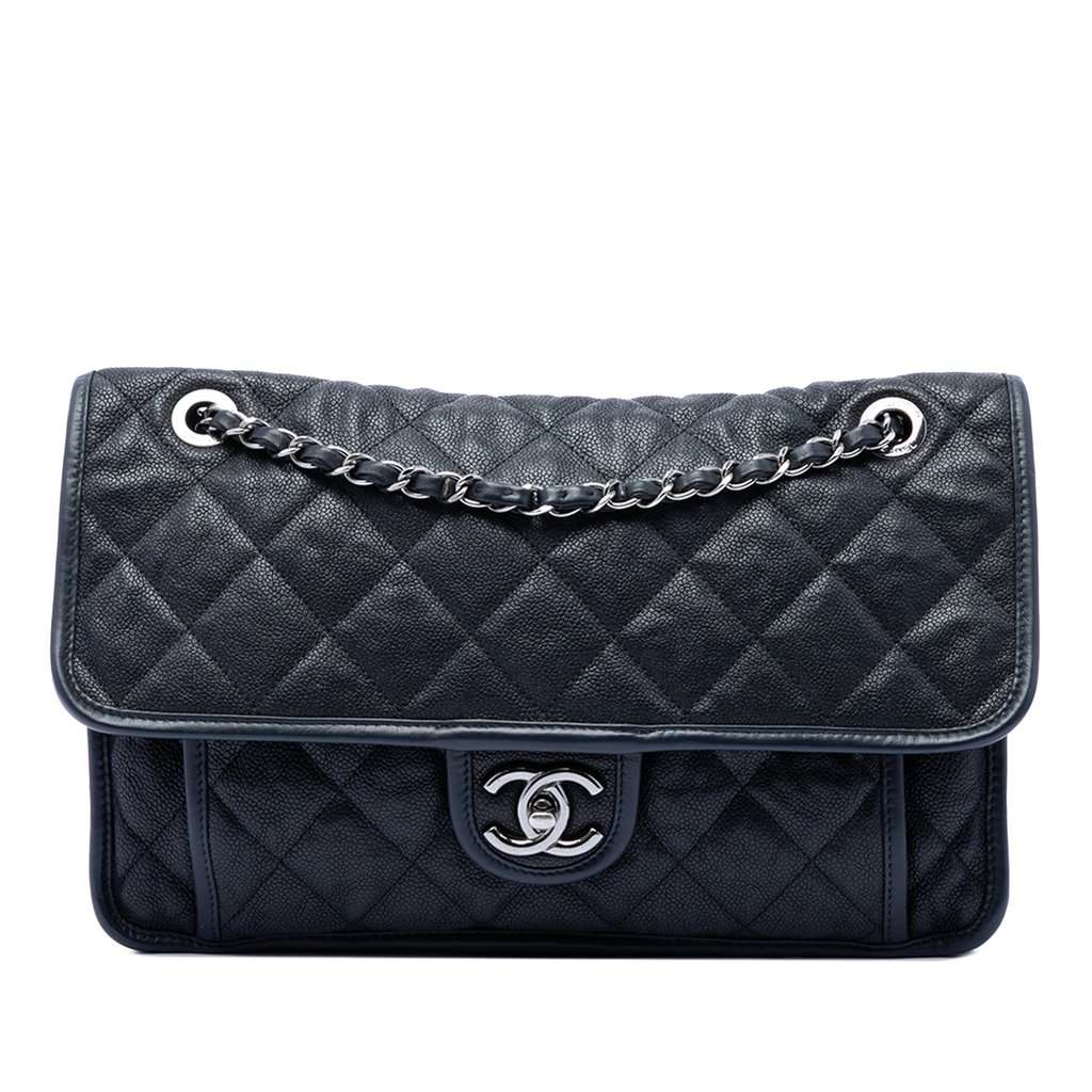 Chanel Medium Quilted Caviar French Riviera Flap Blue Leather Very good condition - Front View