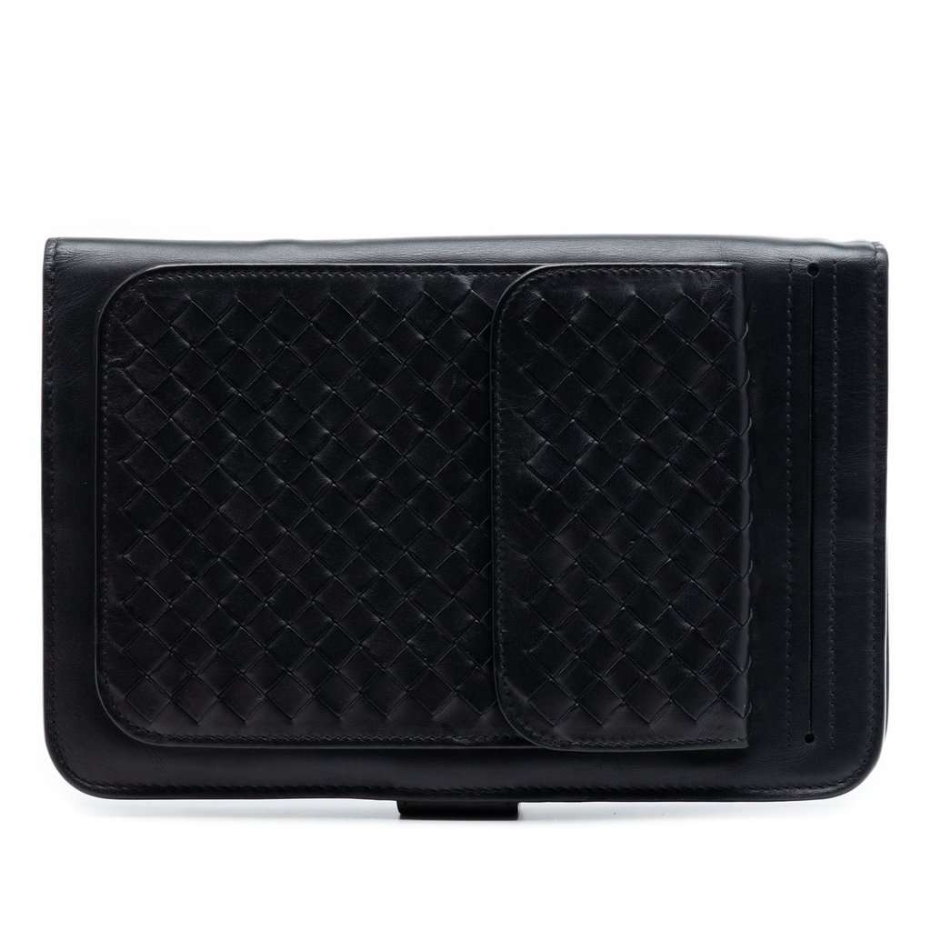 Bottega Veneta Nappa Intrecciato Organizer Clutch Black Leather Very good condition - Front View