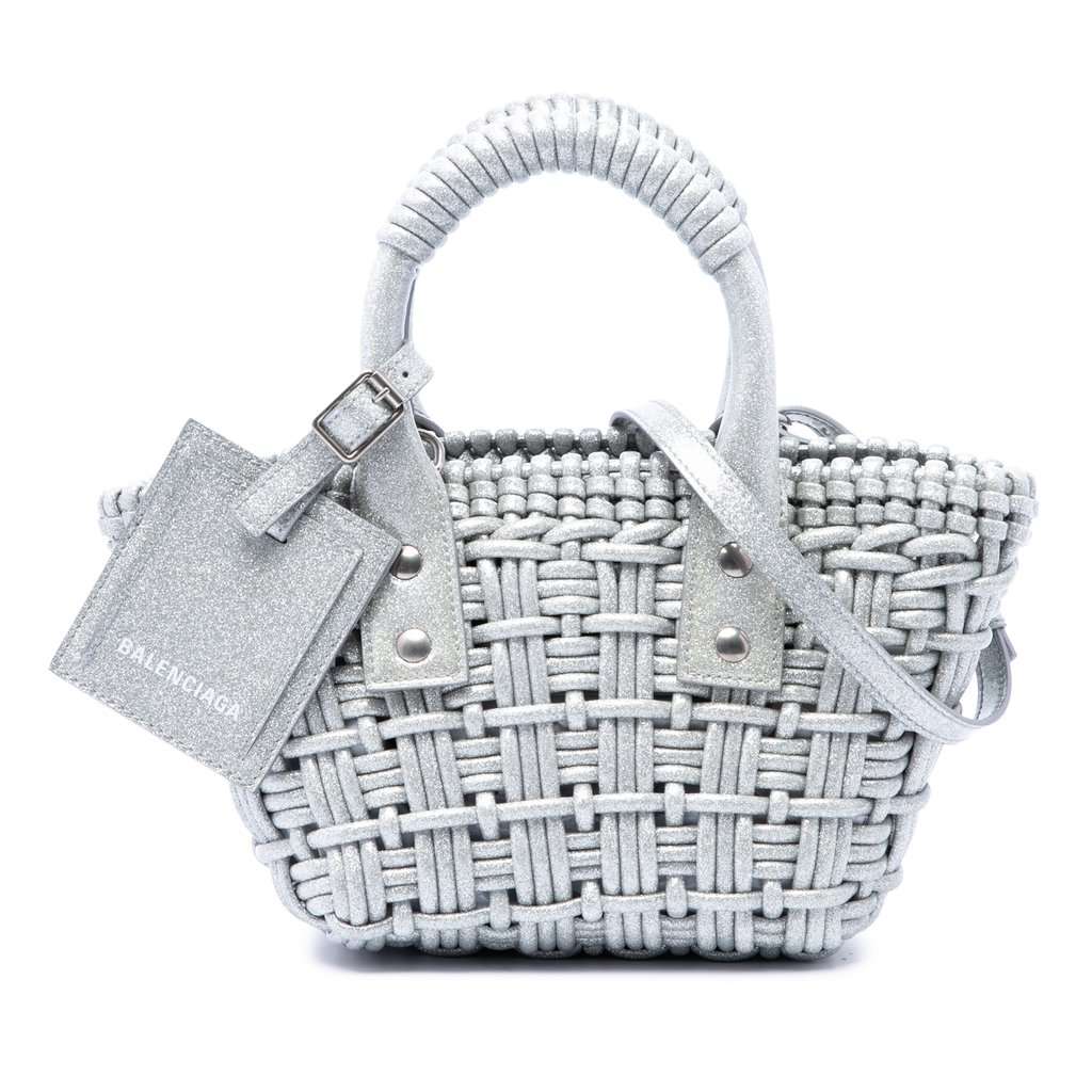 Balenciaga Metallic Faux Leather Bistro Basket Bag XXS Silver Very good - Front View