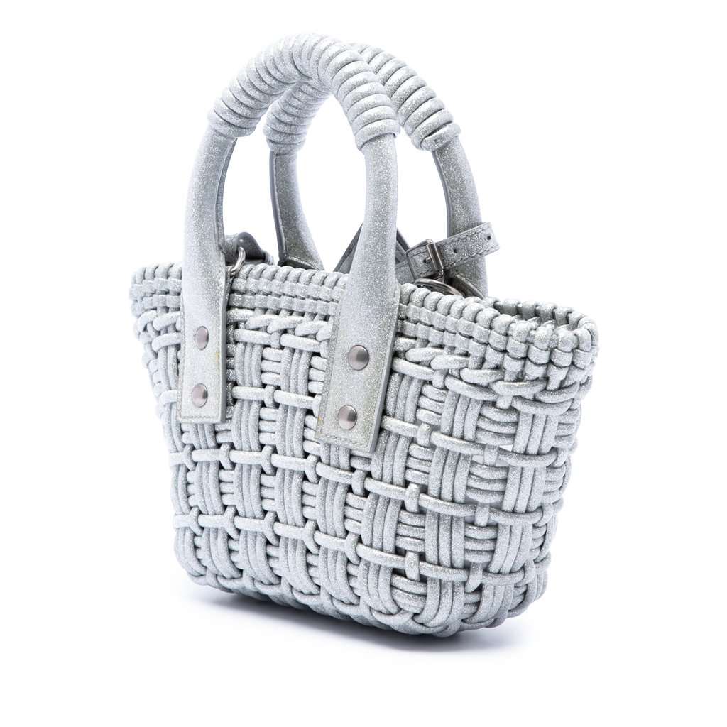 Balenciaga Metallic Faux Leather Bistro Basket Bag XXS Silver Very good - Back View