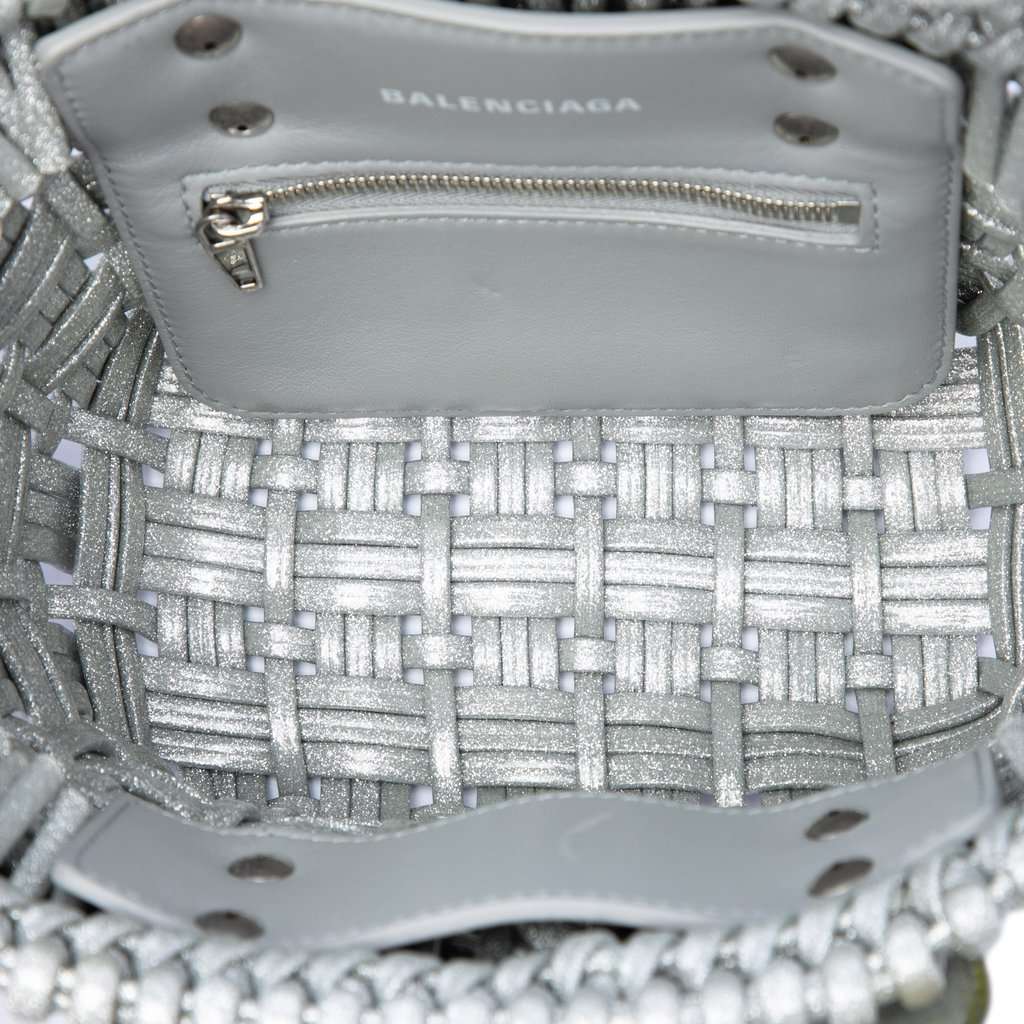 Balenciaga Metallic Faux Leather Bistro Basket Bag XXS Silver Very good - Model View