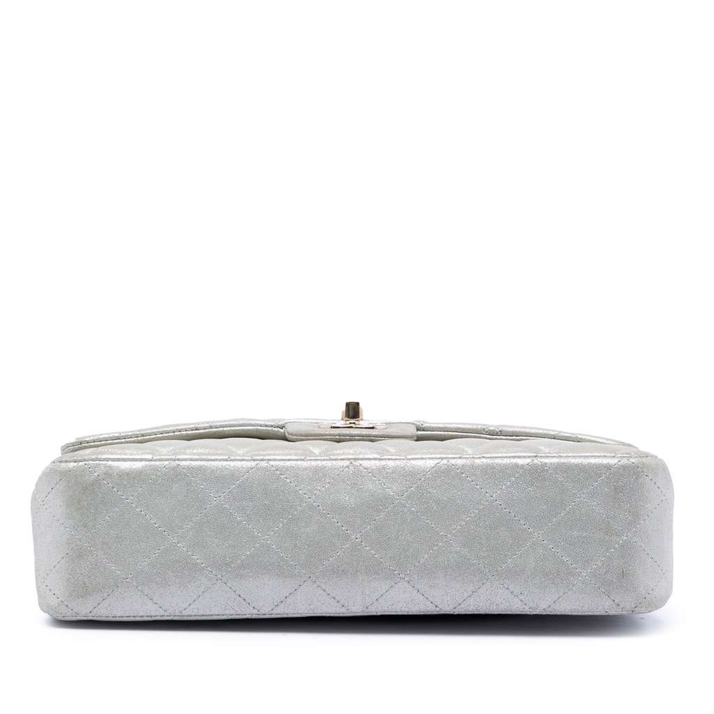 Chanel Medium Classic Iridescent Lambskin Double Flap Silver Leather Very good condition - Inside View