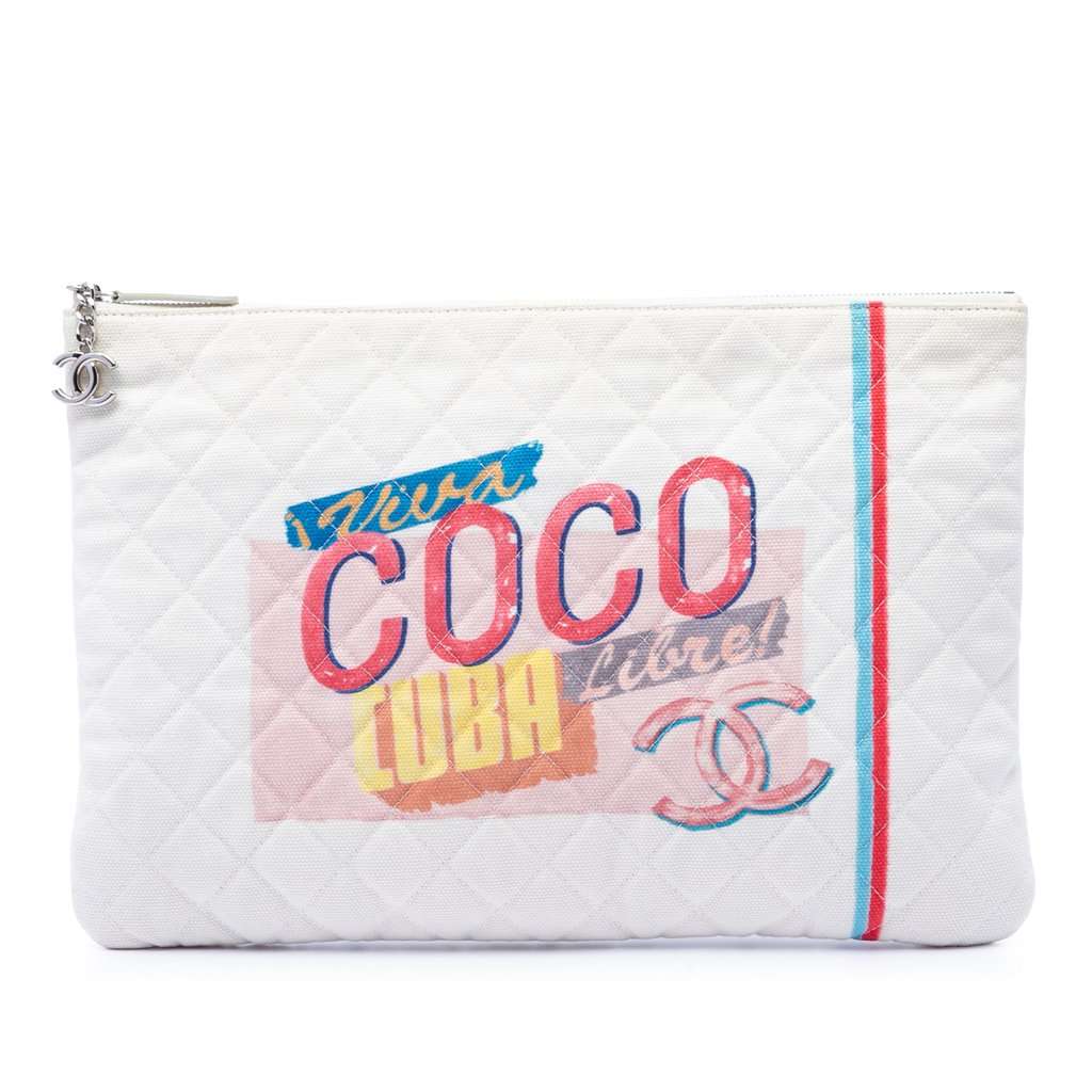 Chanel Large Quilted Printed Canvas Coco Cuba Libre O Case Clutch White Very good condition - Front View