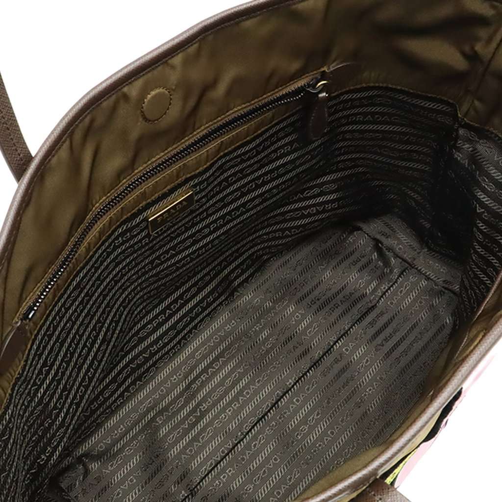 Prada Saffiano Trimmed Tessuto Velluto Ricamo Trompe L oeil Tote Brown Very good condition - Inside View
