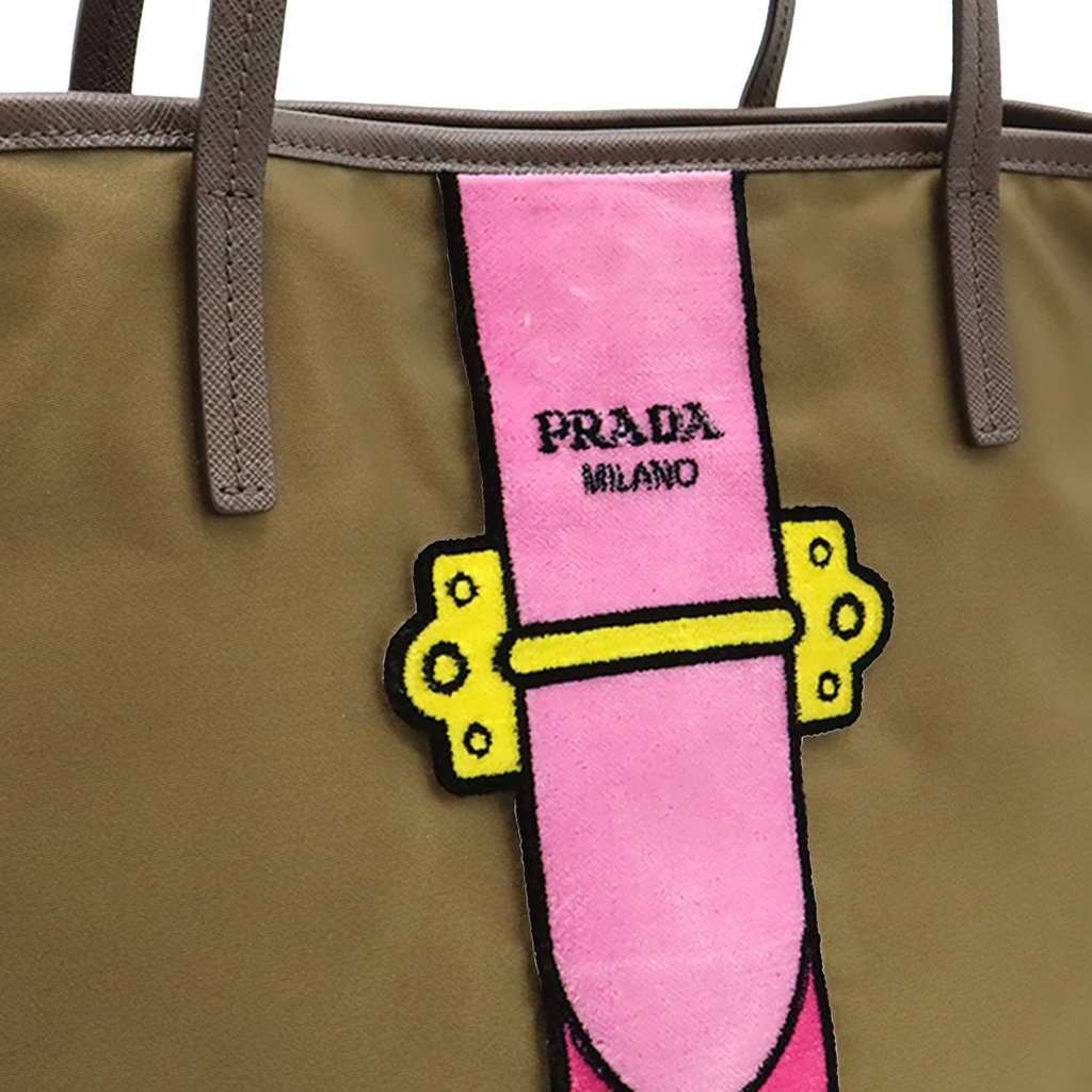 Prada Saffiano Trimmed Tessuto Velluto Ricamo Trompe L oeil Tote Brown Very good condition - Model View