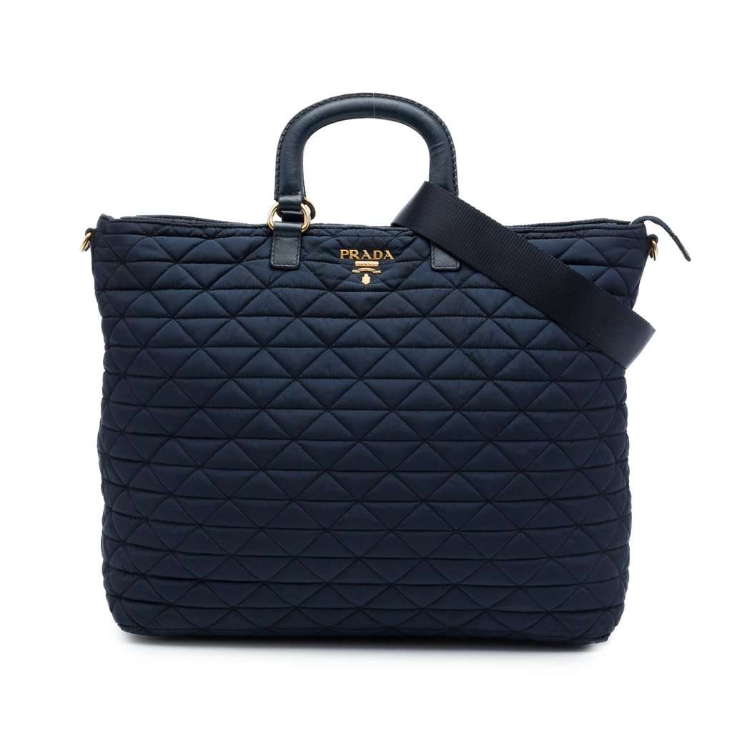Prada Quilted Tessuto Padded Satchel Blue Very good - Front View