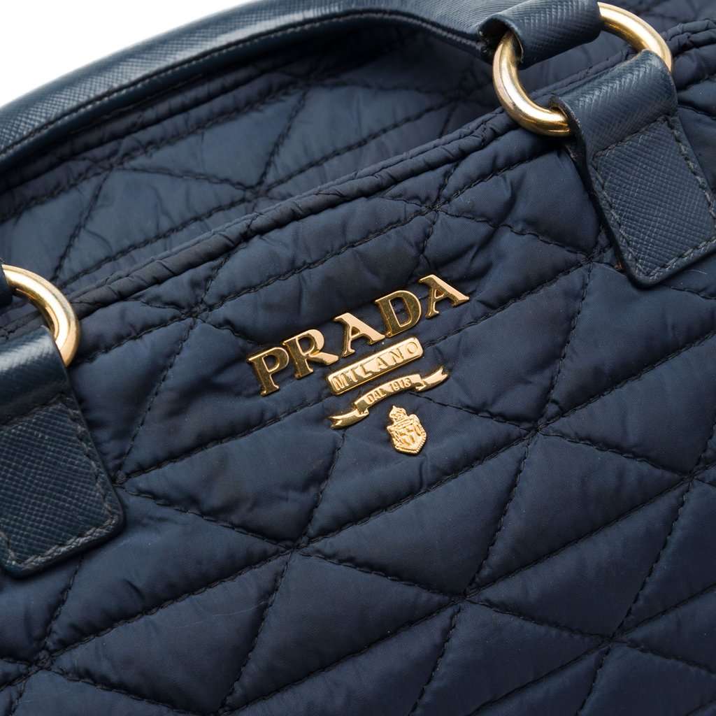 Prada Quilted Tessuto Padded Satchel Blue Very good - Box View