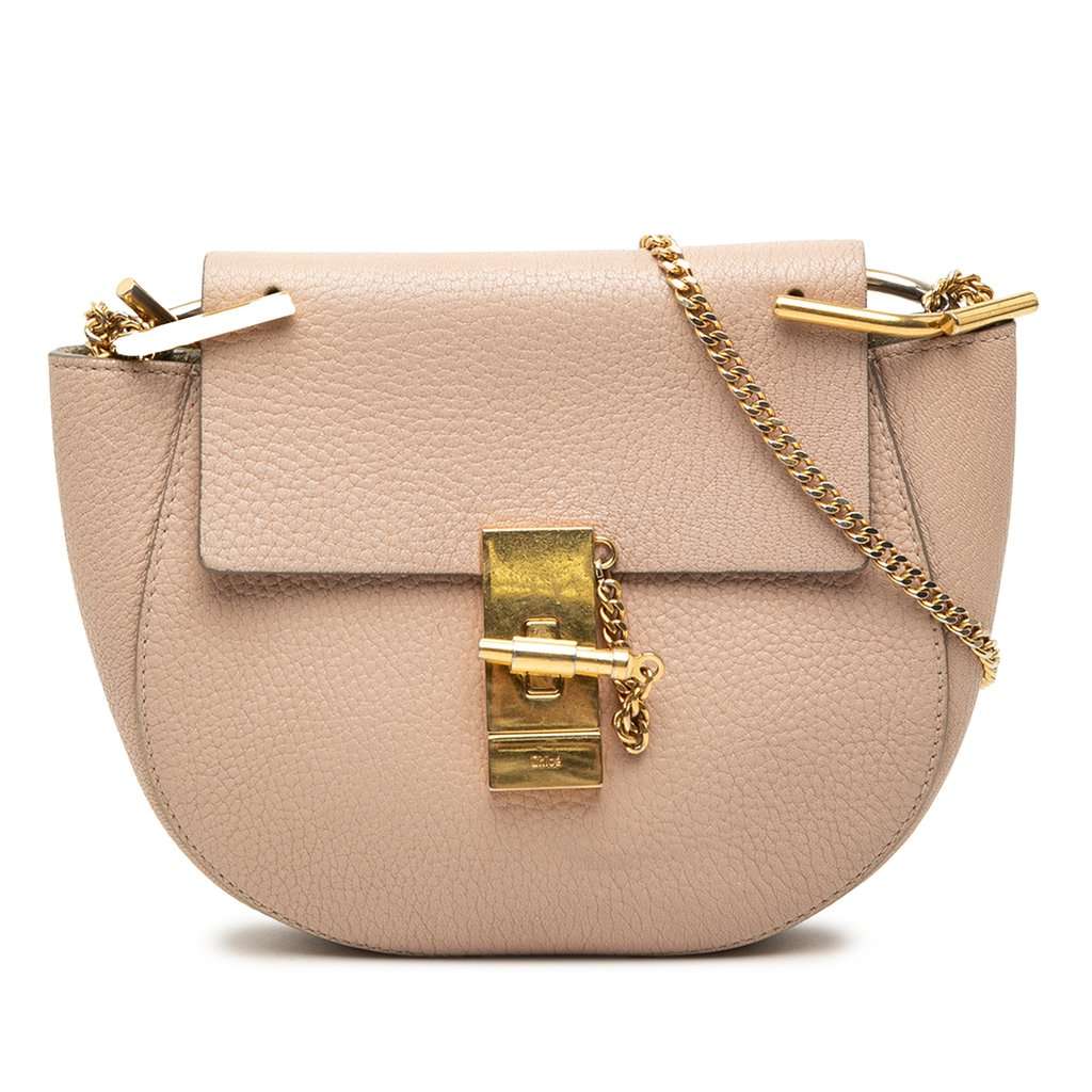 Chloé Mini Grained Lambskin Drew Crossbody Brown Leather Very good condition - Front View