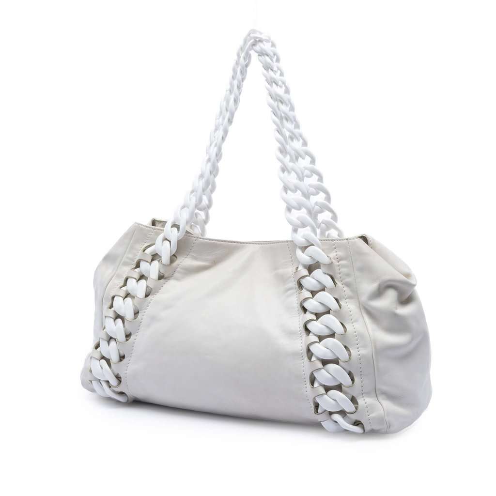 Chanel Calfskin Modern Chain Rhodoid East West Tote White Leather Very good condition - Back View