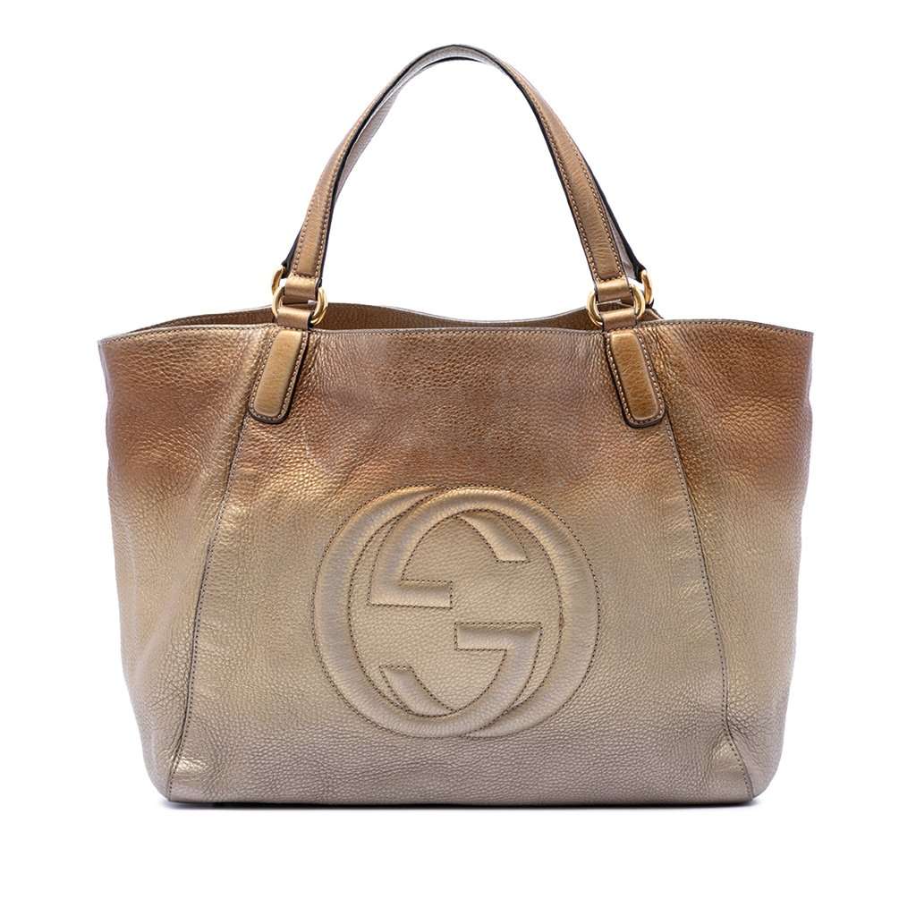 Gucci Medium Ombre Pebbled Calfskin Soho Cellarius Tote Gold Leather Good - Front View