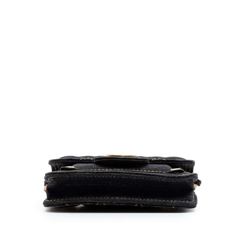 Chanel Mini Quilted Denim Double You Card Holder with Chain Blue Very good - Inside View