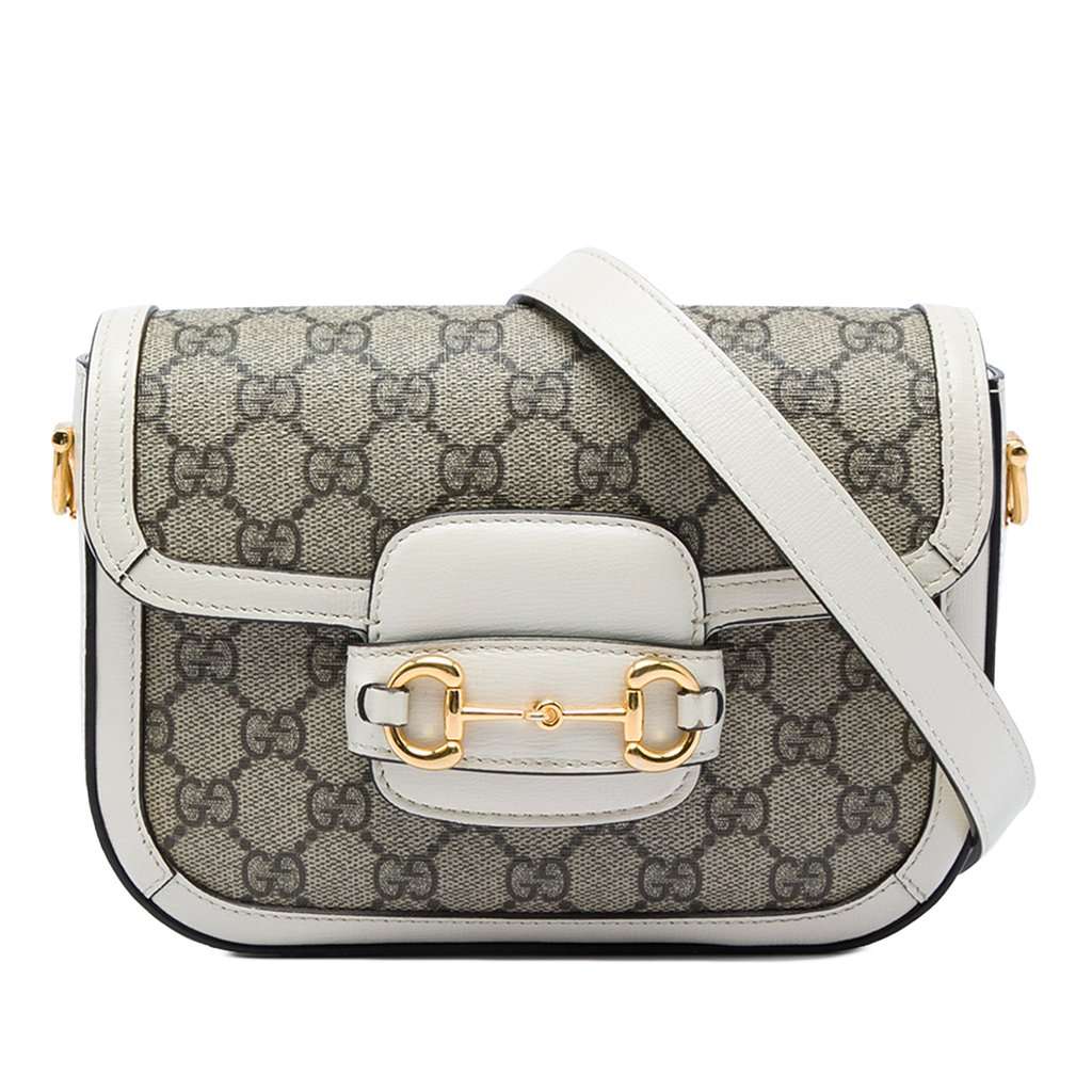Gucci Small GG Supreme Web Horsebit 1955 Crossbody Beige Very good - Front View
