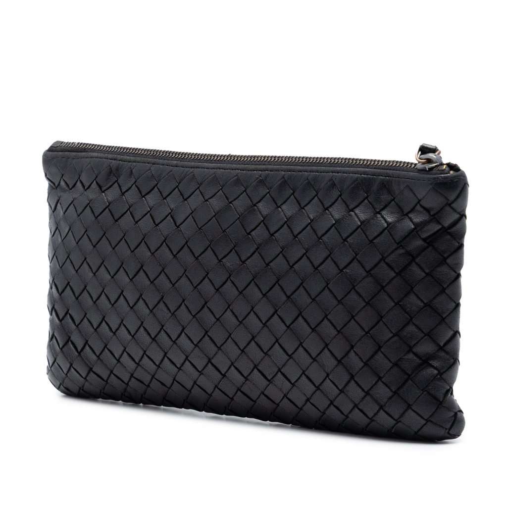 Bottega Veneta Nappa Intrecciato Zip Pouch Black Leather Very good - Back View