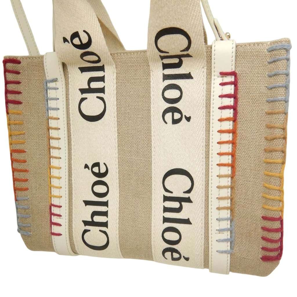 Chloé Small Canvas Stitch Woody Tote Beige Very good condition - Box View