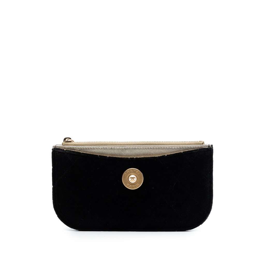 Chanel Small Quilted Velvet Medallion Zip Pouch Black Very good condition - Front View
