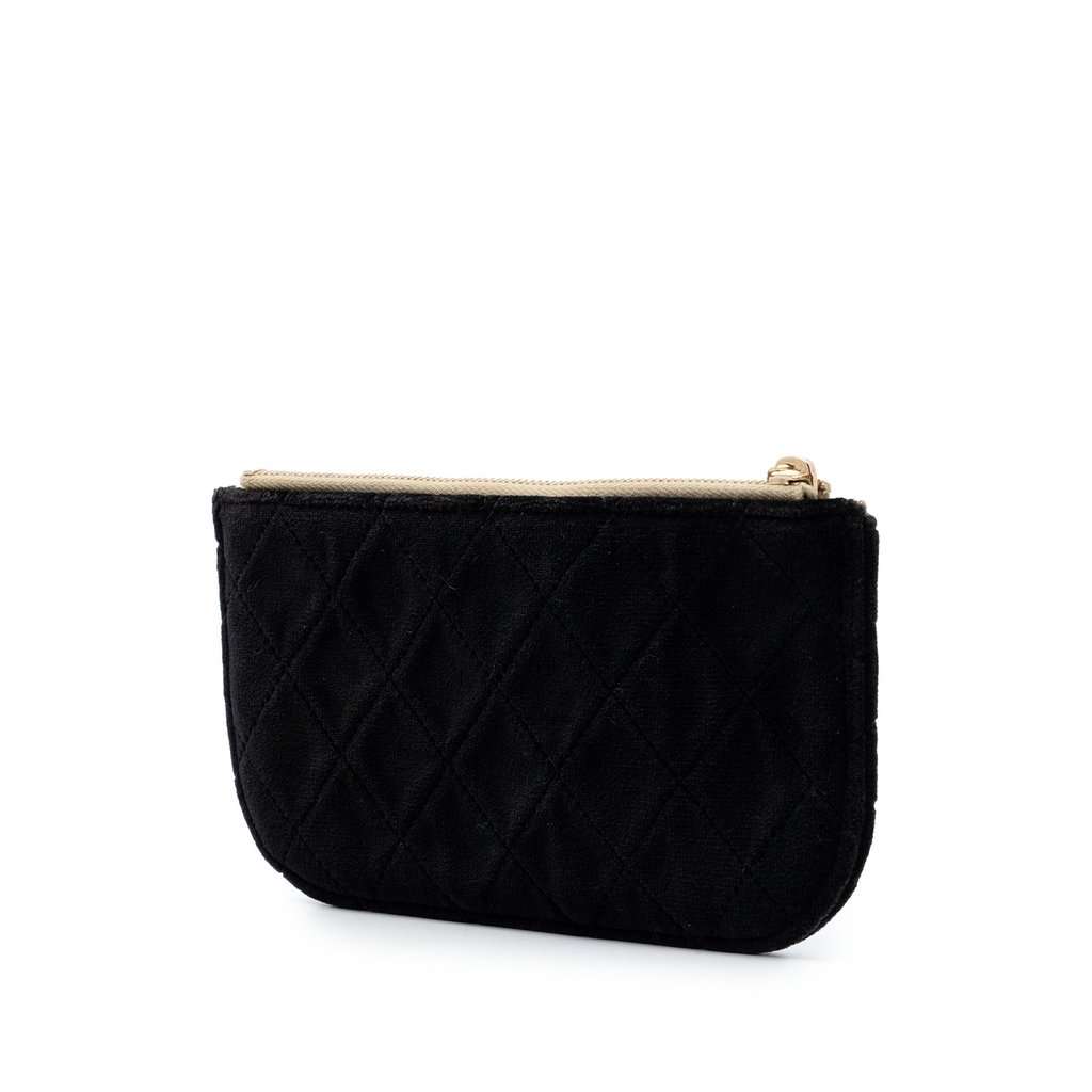 Chanel Small Quilted Velvet Medallion Zip Pouch Black Very good condition - Back View