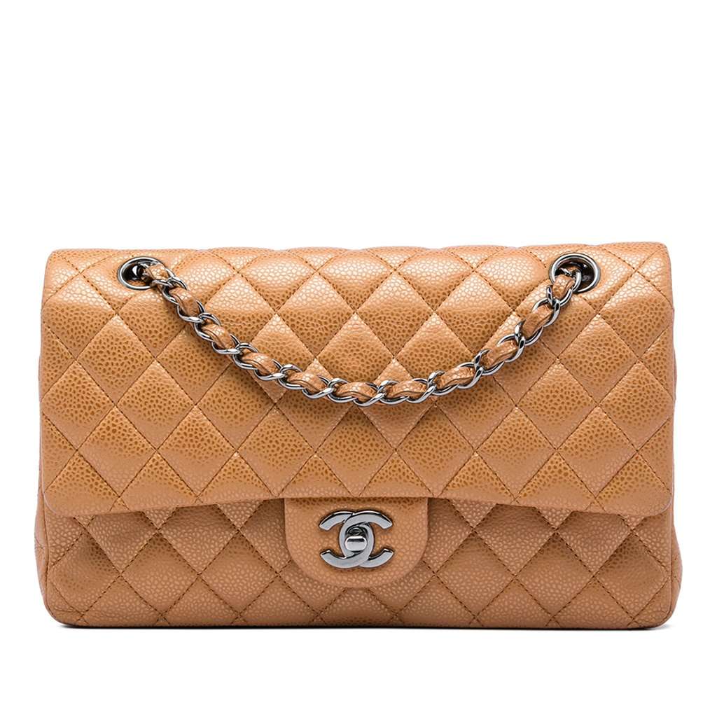 Chanel Medium Classic Metallic Caviar Double Flap Brown Leather Very good - Front View